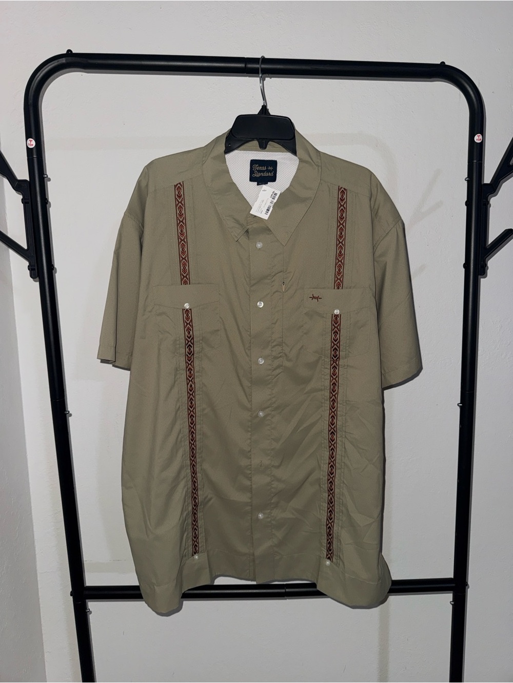 Guayabera Libra Men's Short-Sleeve Button-Down Shirt - Olive with Brown Trim